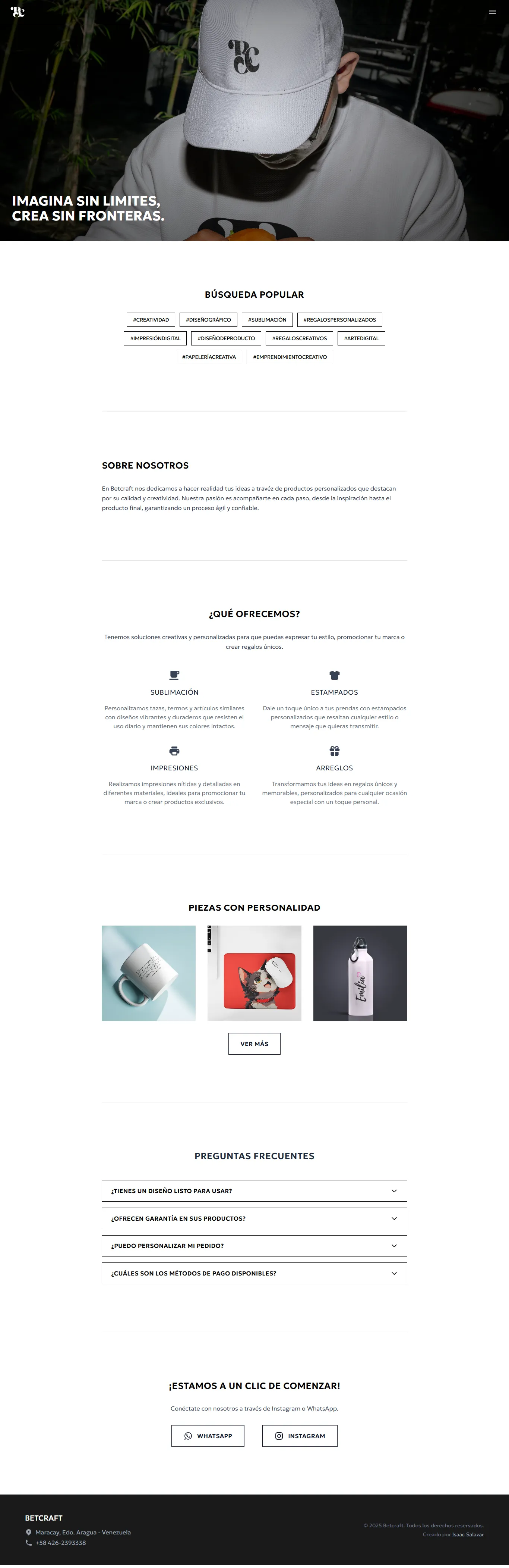 Landing pages para Betcraft